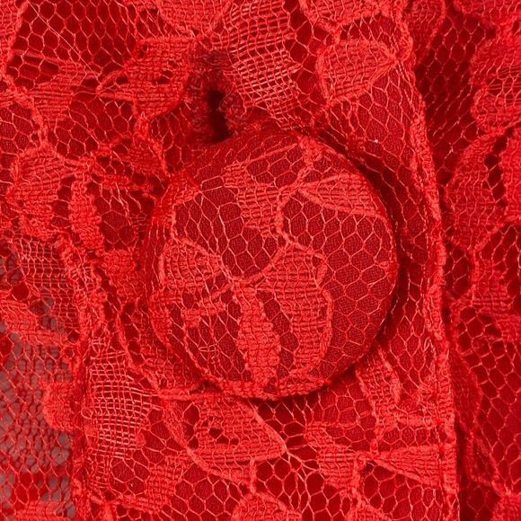 VICTORIA LANE BONNIE GOLDMAN Top S Sheer Lace Floral Button Up Long Sleeve Red - Picture 6 of 12